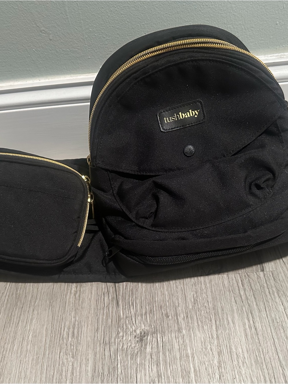 Tushbaby Black Kids Waist Pack with Gold Hardware
